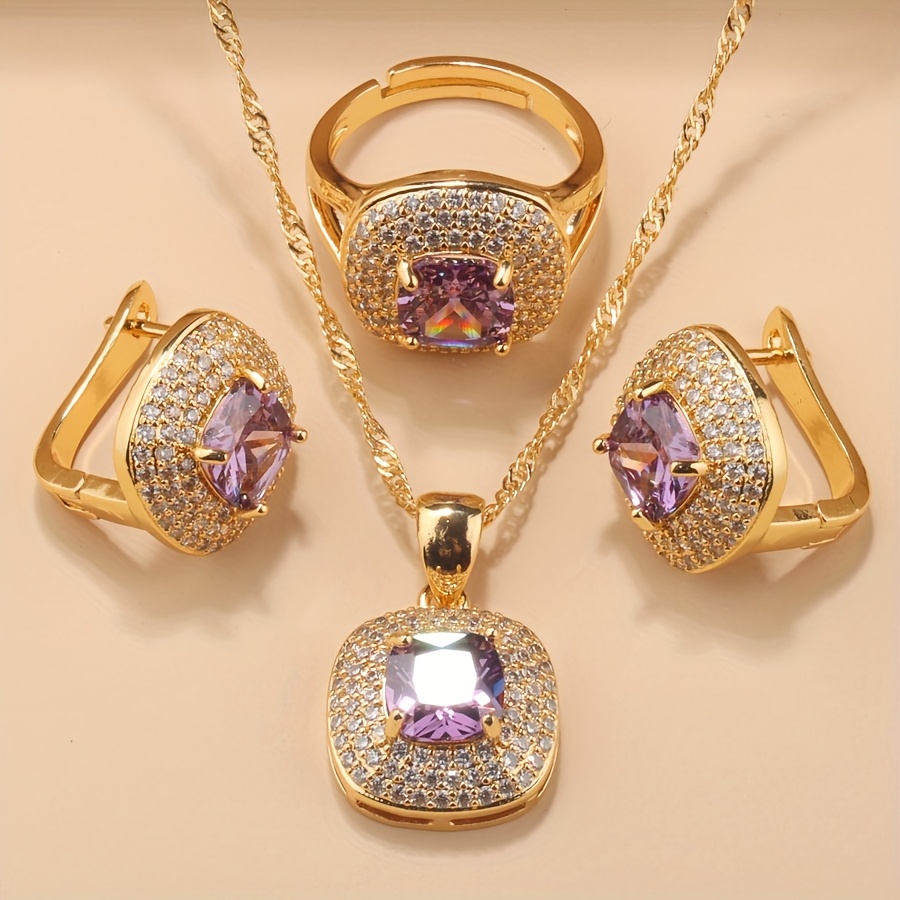 Women's 18K Gold-Plated Square Mosaic Jewelry Set — Gift for All Occasions